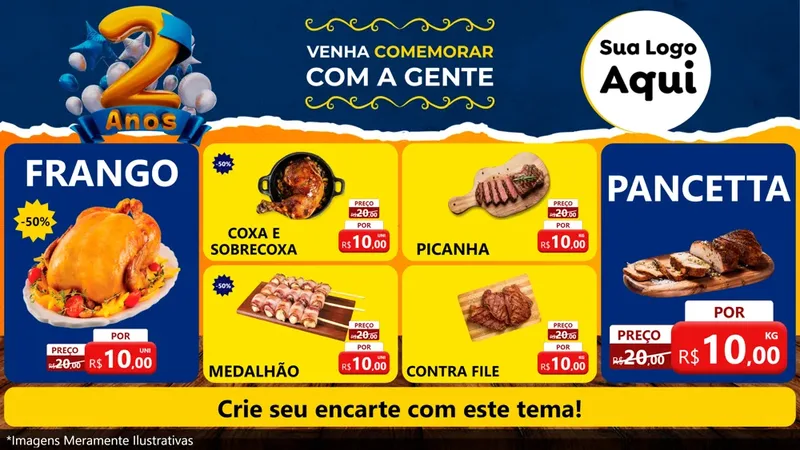 Modelo de TV para TV Horizontal com o tema Aniversário de 2 anos para Assados
