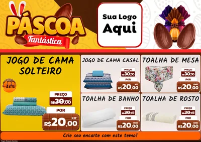 Modelo de Encarte para Encarte A4 Horizontal com o tema Páscoa Fantástica para Cama, Mesa e Banho