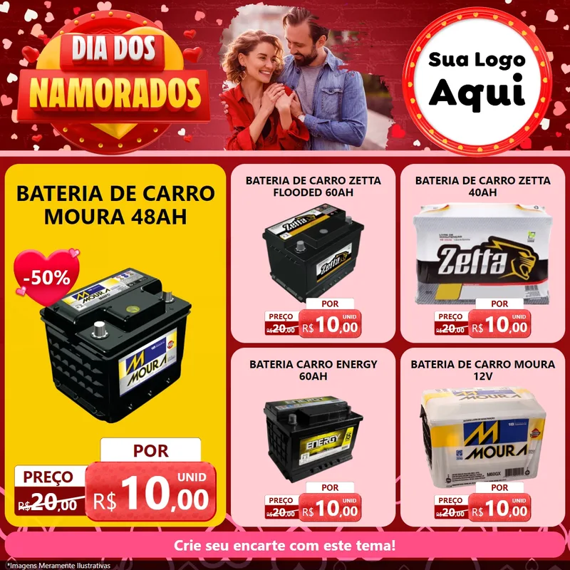 Modelo de Rede Social para Feed Facebook com o tema Dia Dos Namorados para Baterias Elétricas