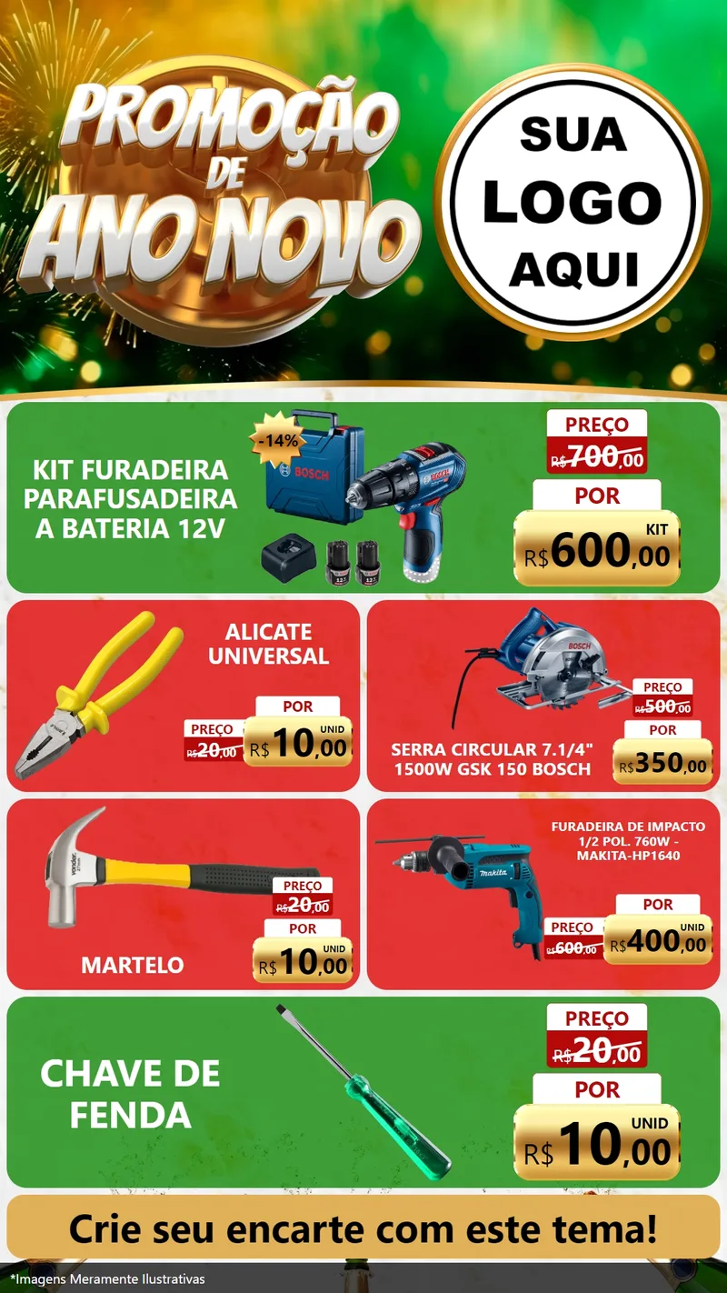Modelo de TV para TV Vertical com o tema Promoção de Ano Novo para Maquinas e Ferramentas