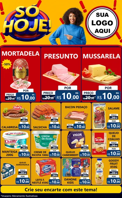 Modelo de Encarte para Encarte Grande com o tema Só Hoje! para Frios e Laticínios