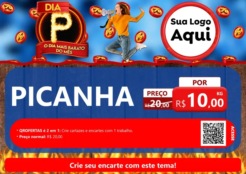 Modelo de Cartaz para Cartaz A4 Horizontal com o tema Dia P - O Dia Mais Barato Do Mês para Açougue