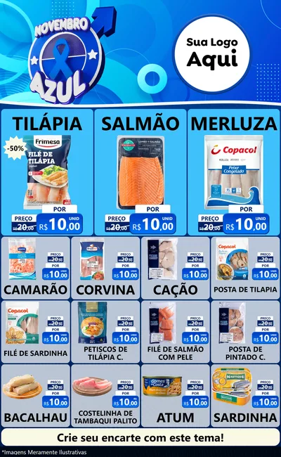 Modelo de Encarte para Encarte Grande com o tema Novembro Azul para Peixaria
