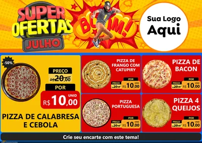 Modelo de Encarte para Encarte A4 Horizontal com o tema Super Ofertas Julho para Pizzaria