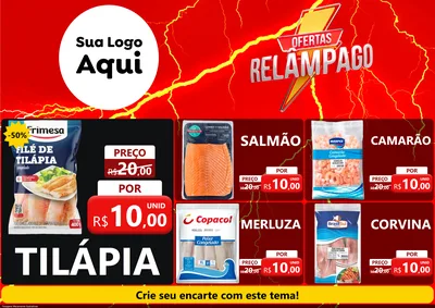 Modelo de Encarte para Encarte A4 Horizontal com o tema Ofertas Relâmpago para Peixaria