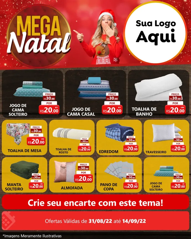 Modelo de Rede Social para Feed Instagram com o tema Mega Natal para Cama, Mesa e Banho