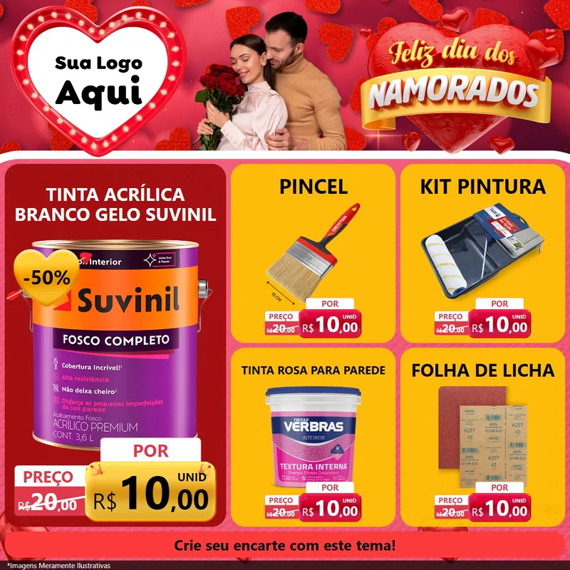 Modelo de Rede Social para Feed Facebook com o tema Feliz Dia Dos Namorados para Tintas e Ferramentas