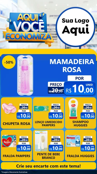 Modelo de Rede Social para Stories com o tema Aqui Você Economiza para Bebês