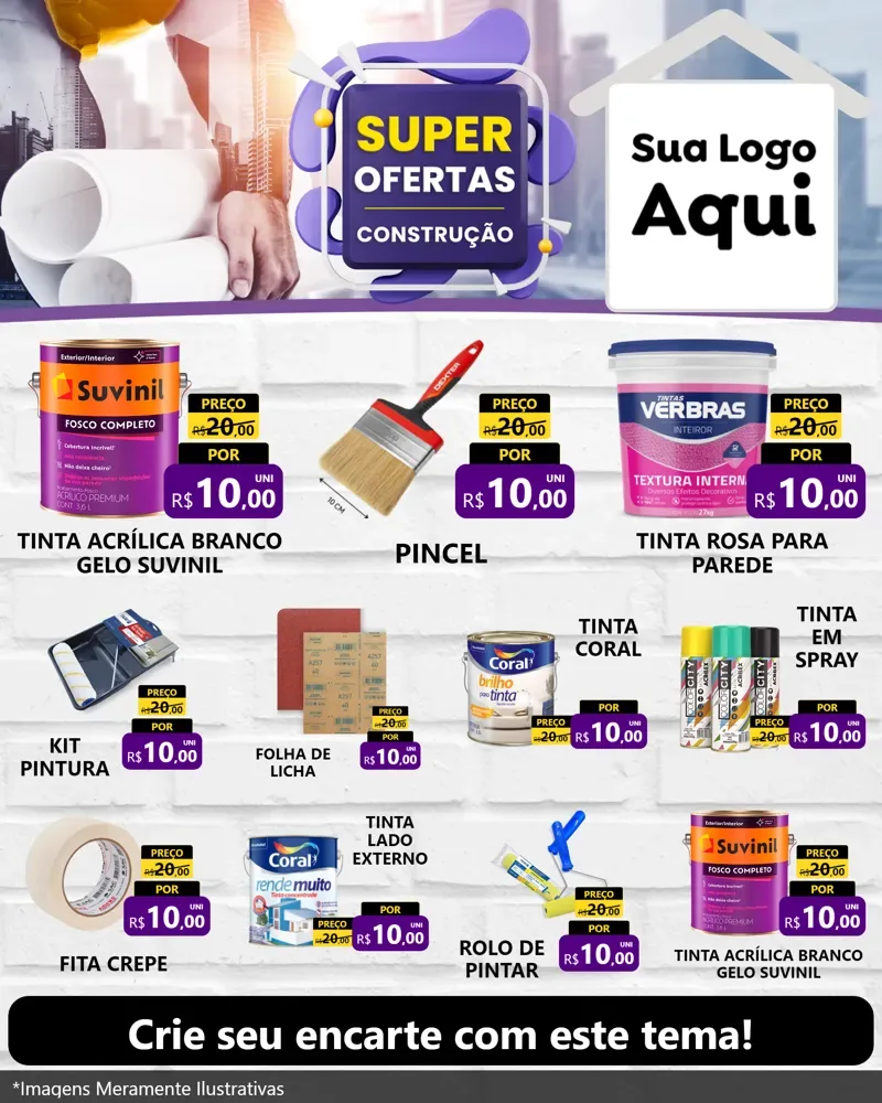 Modelo de Rede Social para Feed Instagram com o tema Super Ofertas - Construção para Tintas e Ferramentas