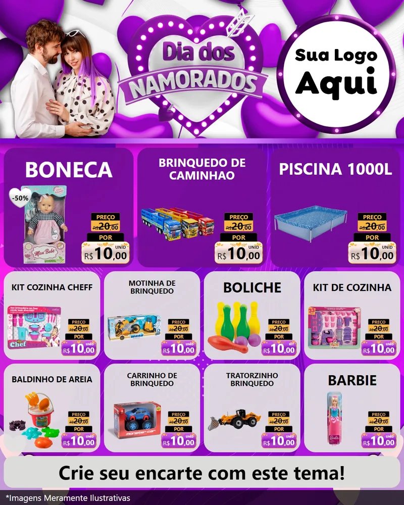 Modelo de Rede Social para Feed Instagram com o tema Dia dos Namorados para Brinquedos