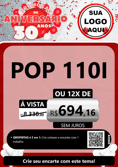 Modelo de Cartaz para Cartaz A4 Vertical com o tema Promoção de Aniversário - 30 Anos para Concessionaria de Motos