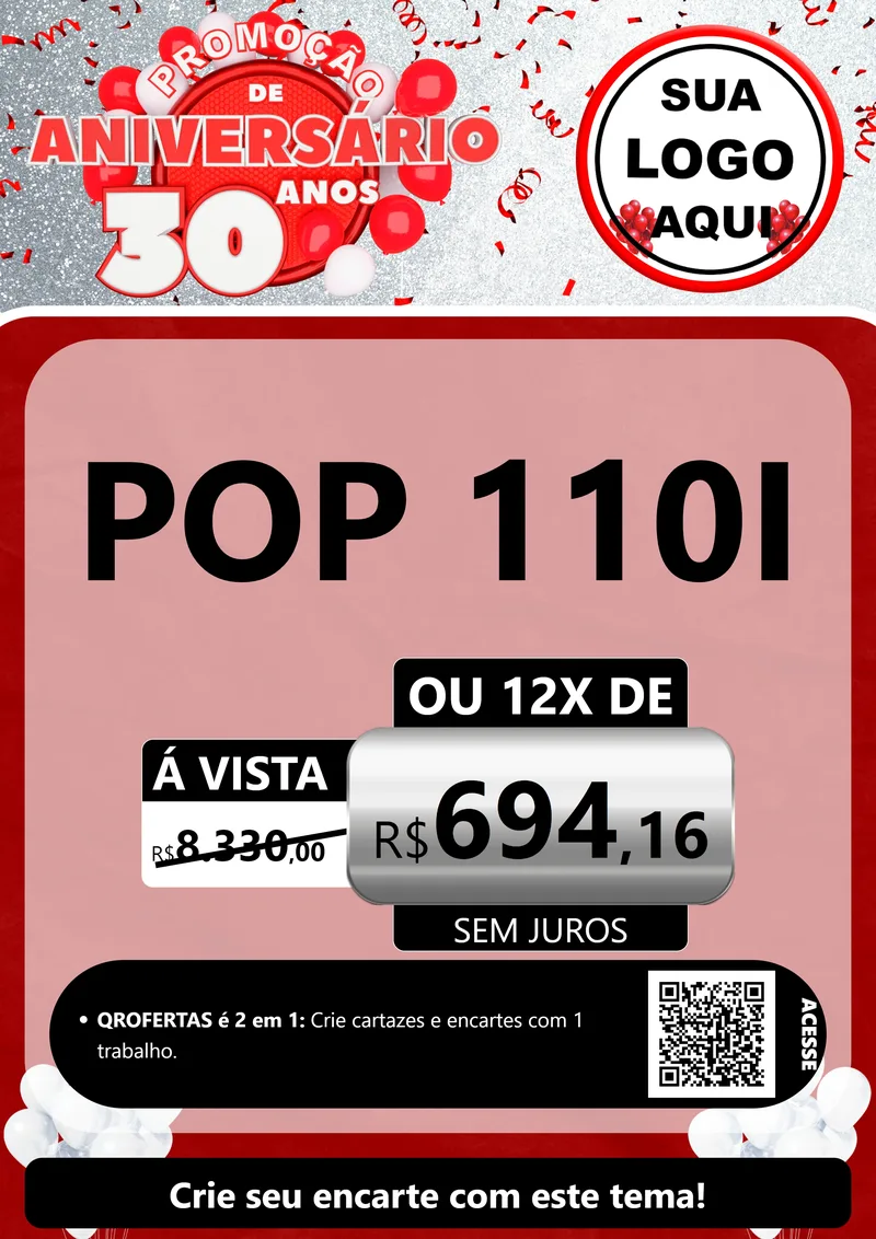 Modelo de Cartaz para Cartaz A4 Vertical com o tema Promoção de Aniversário - 30 Anos para Concessionaria de Motos