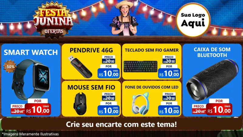 Modelo de TV para TV Horizontal com o tema Festa Junina Ofertas para Informática