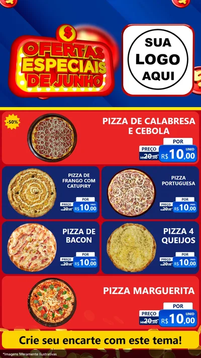 Modelo de TV para TV Vertical com o tema Ofertas Especiais de Junho para Pizzaria