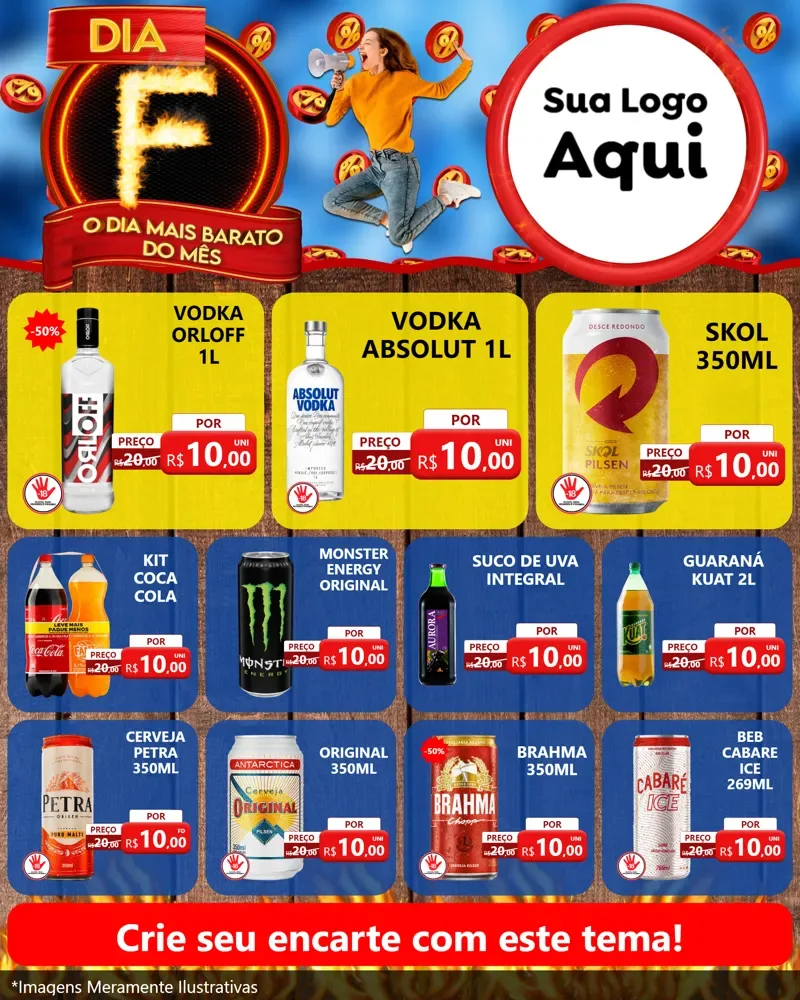 Modelo de Rede Social para Feed Instagram com o tema Dia F - O Dia Mais Barato Do Mês para Distribuidora de bebidas