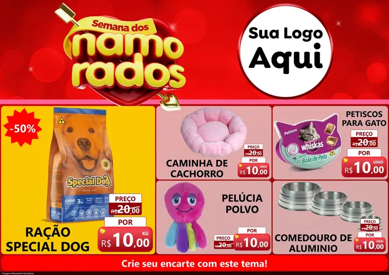 Modelo de Encarte para Encarte A4 Horizontal com o tema Semana dos namorados para Pet Shop