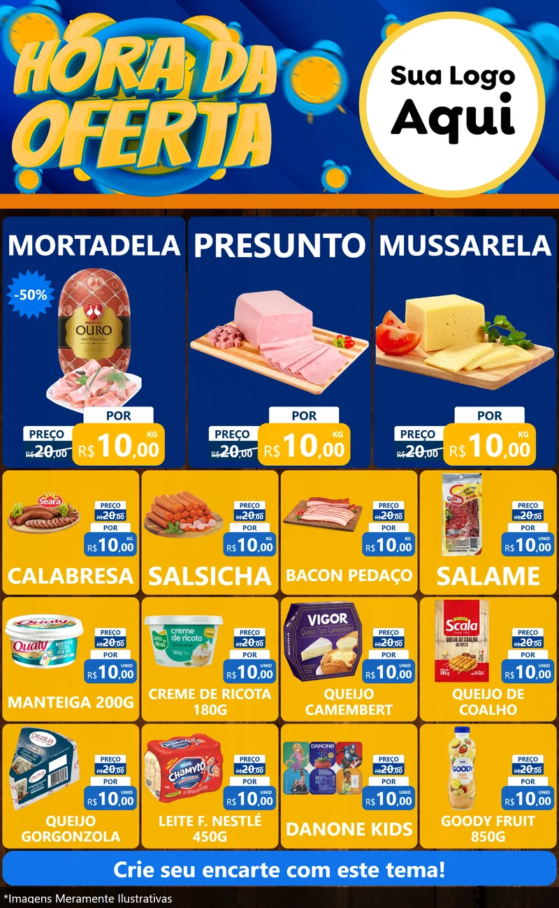 Modelo de Encarte para Encarte Grande com o tema Hora da Oferta para Frios e Laticínios