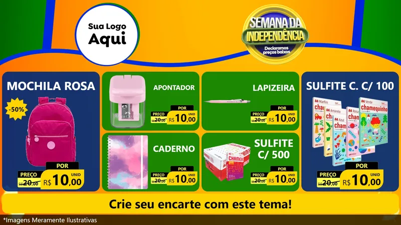 Modelo de TV para TV Horizontal com o tema Semana da Independência Declaramos Preços Baixos para Papelaria