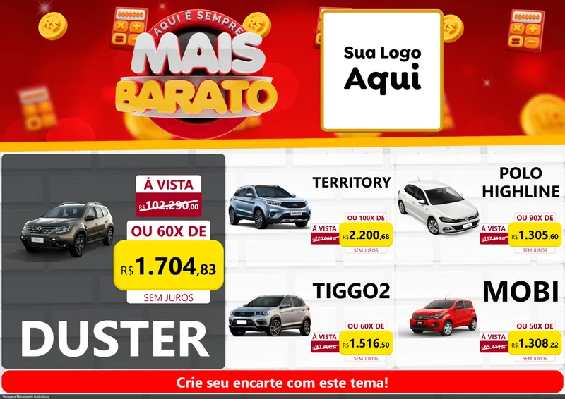 Modelo de Encarte para Encarte A4 Horizontal com o tema Mais Barato para Concessionaria de Carros