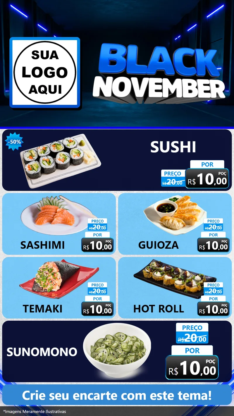 Modelo de TV para TV Vertical com o tema Black November para Comida japonesa