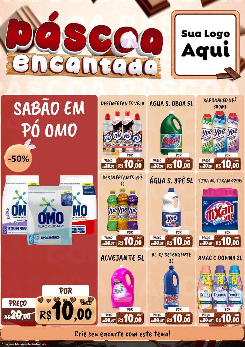 Modelo de Encarte para Encarte A4 Vertical com o tema Páscoa Encantada para Produtos de Limpeza