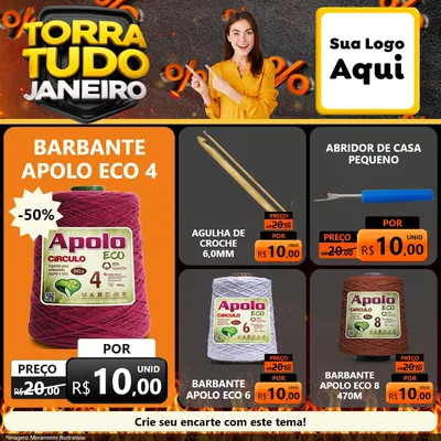 Modelo de Rede Social para Feed Facebook com o tema Torra Tudo Janeiro para Armarinho e Aviamentos