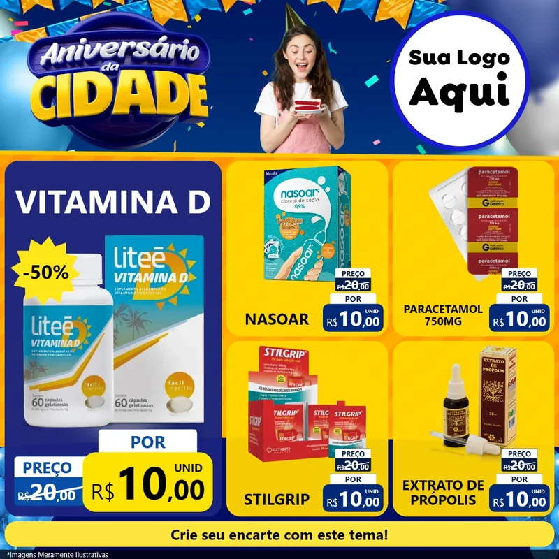 Modelo de Rede Social para Feed Facebook com o tema Aniversário da Cidade para Farmácia