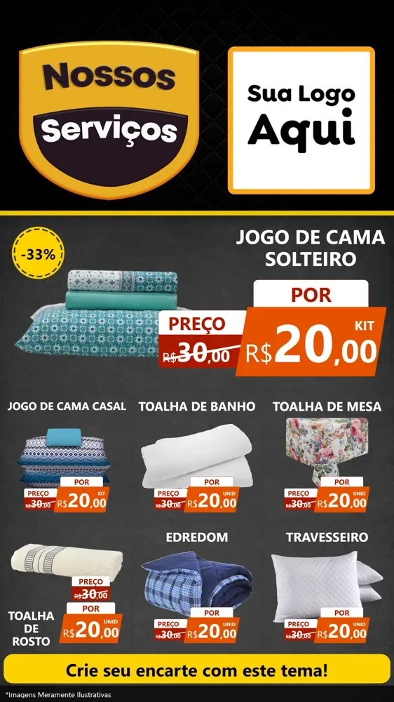 Modelo de Rede Social para Stories com o tema Nossos Serviços para Cama, Mesa e Banho