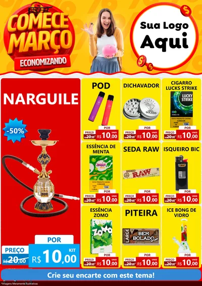 Modelo de Encarte para Encarte A4 Vertical com o tema Comece Março Economizando para Tabacaria