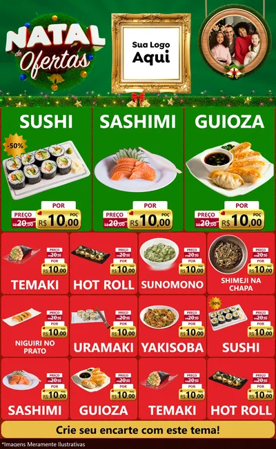 Modelo de Encarte para Encarte Grande com o tema Natal de Ofertas para Comida japonesa