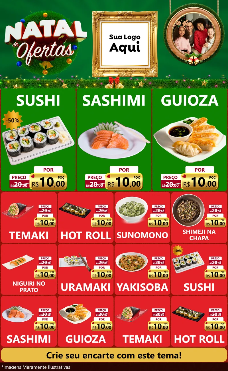 Modelo de Encarte para Encarte Grande com o tema Natal de Ofertas para Comida japonesa