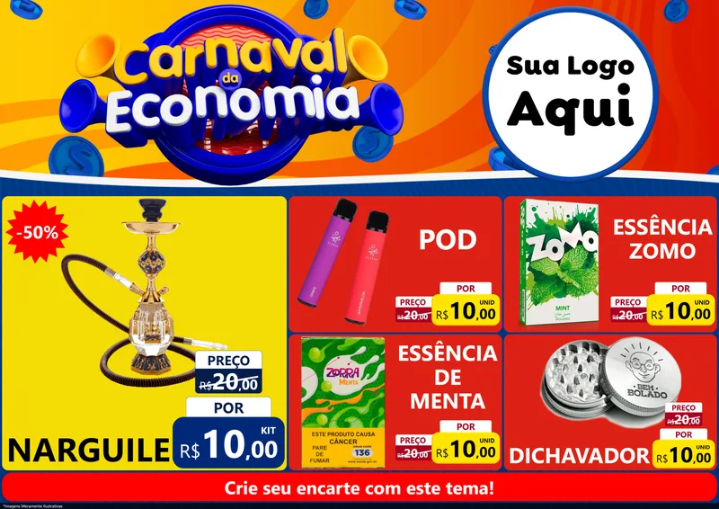 Modelo de Encarte para Encarte A4 Horizontal com o tema Carnaval da Economia para Tabacaria
