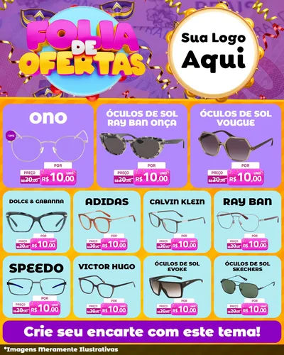 Modelo de Rede Social para Feed Instagram com o tema Folia de Ofertas para Óticas