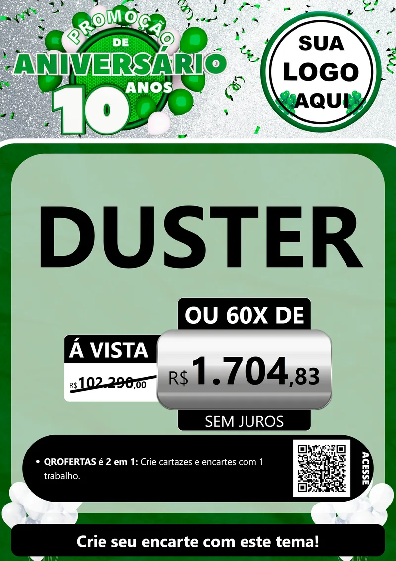 Modelo de Cartaz para Cartaz A4 Vertical com o tema Promoção de Aniversário - 10 Anos para Concessionaria de Carros