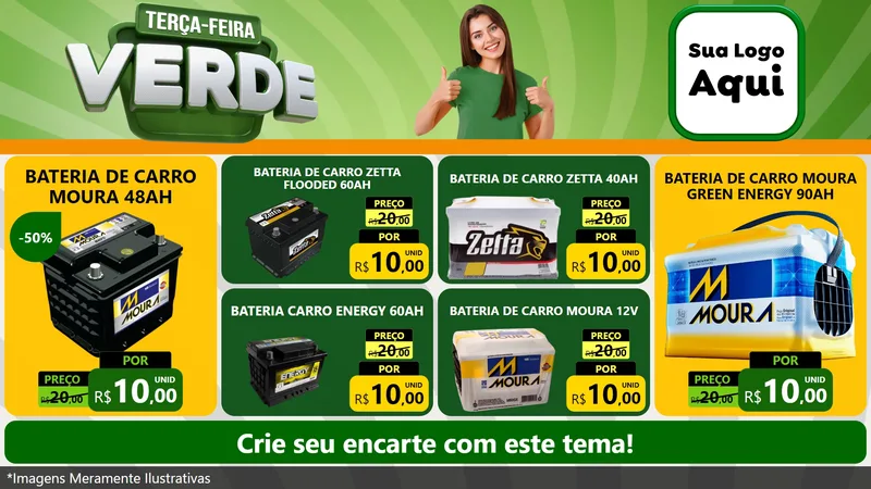 Modelo de TV para TV Horizontal com o tema Terça - Feira Verde para Baterias Elétricas