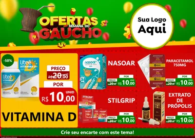 Modelo de Encarte para Encarte A4 Horizontal com o tema Ofertas Semana Do Gaúcho para Farmácia