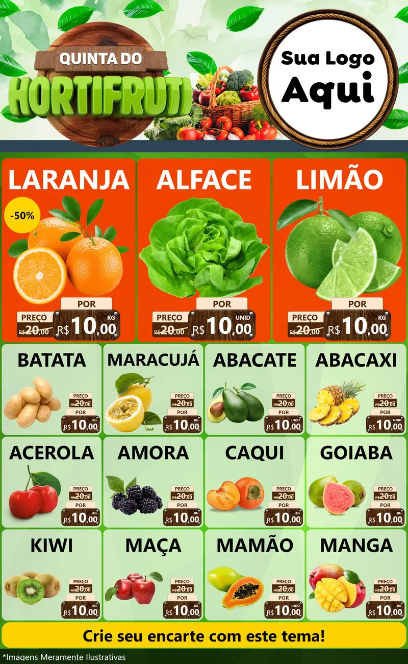 Modelo de Encarte para Encarte Grande com o tema Quinta do Hortifruti para Hortifrúti