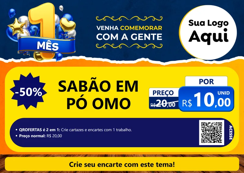 Modelo de Cartaz para Cartaz A4 Horizontal com o tema Um Mês de Aniversário para Produtos de Limpeza