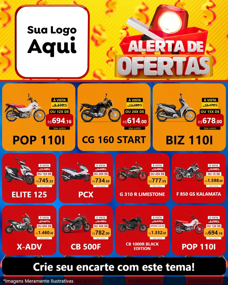 Modelo de Rede Social para Feed Instagram com o tema Alerta de Ofertas para Concessionaria de Motos