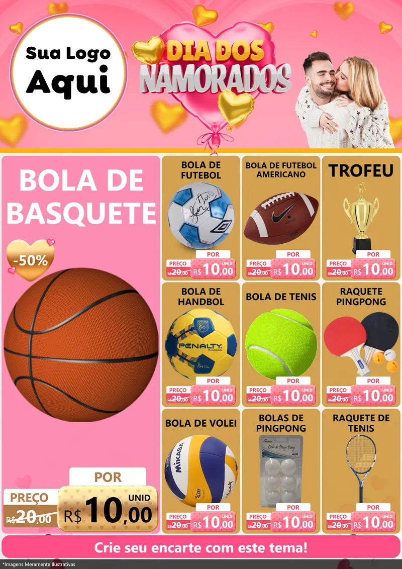 Modelo de Encarte para Encarte A4 Vertical com o tema Dia dos Namorados para Artigos Esportivos