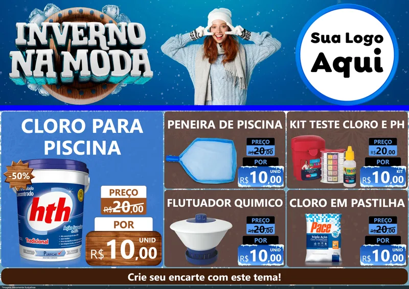 Modelo de Encarte para Encarte A4 Horizontal com o tema Inverno na Moda para Produtos para Piscina