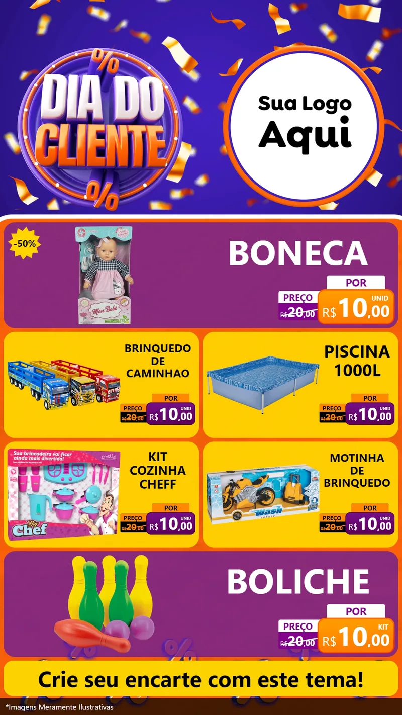 Modelo de TV para TV Vertical com o tema Dia do Cliente para Brinquedos