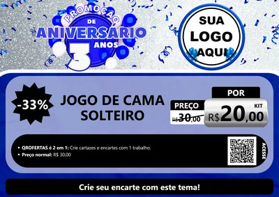 Modelo de Cartaz para Cartaz A4 Horizontal com o tema Promoção de Aniversário - 3 Anos para Cama, Mesa e Banho