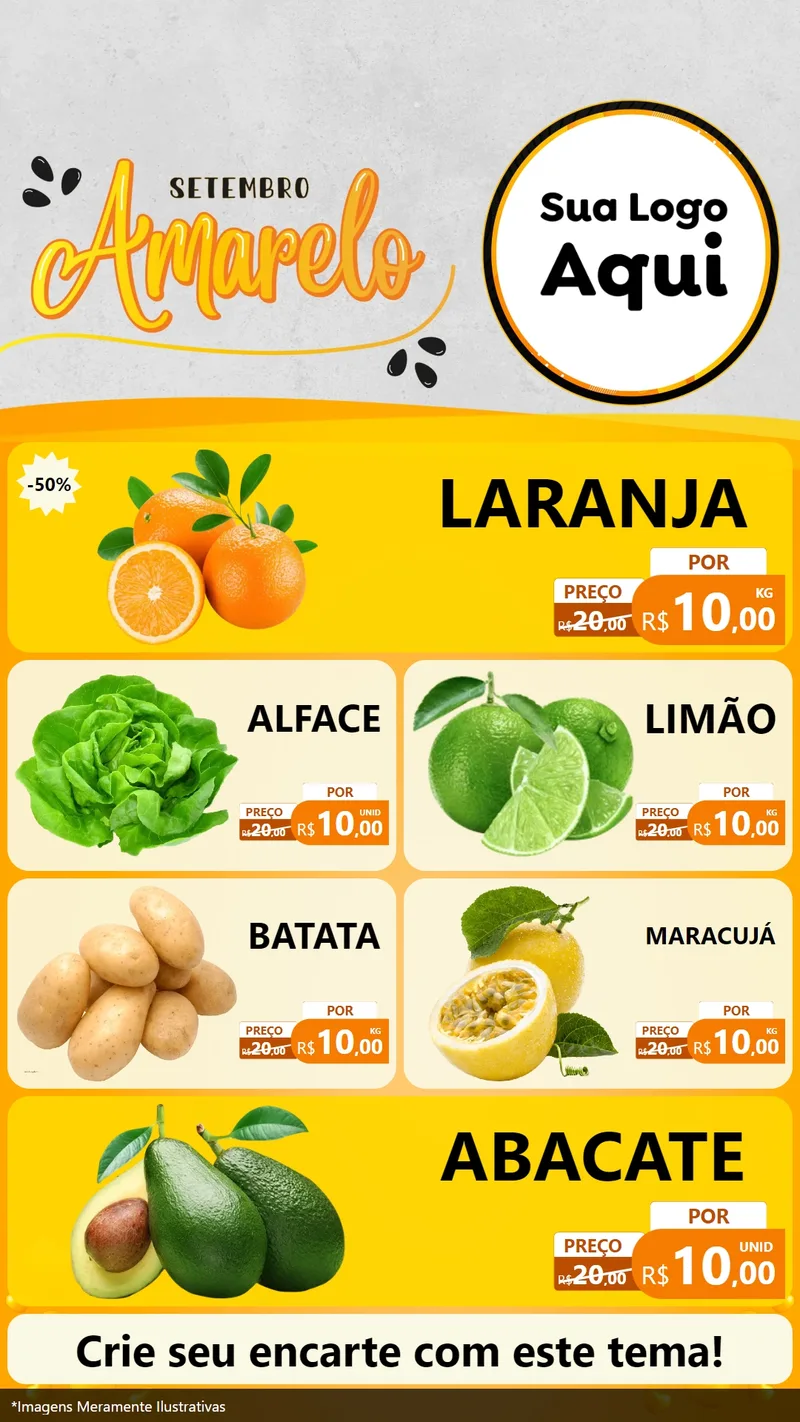 Modelo de TV para TV Vertical com o tema Setembro Amarelo para Hortifrúti