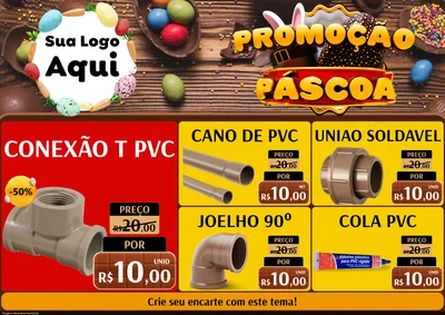 Modelo de Encarte para Encarte A4 Horizontal com o tema Promoção Páscoa para Tubos e conexões