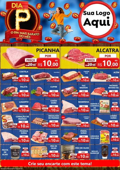 Modelo de Encarte para Encarte A4 Vertical com o tema Dia P - O Dia Mais Barato Do Mês para Açougue
