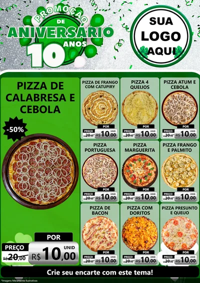 Modelo de Encarte para Encarte A4 Vertical com o tema Promoção de Aniversário - 10 Anos para Pizzaria
