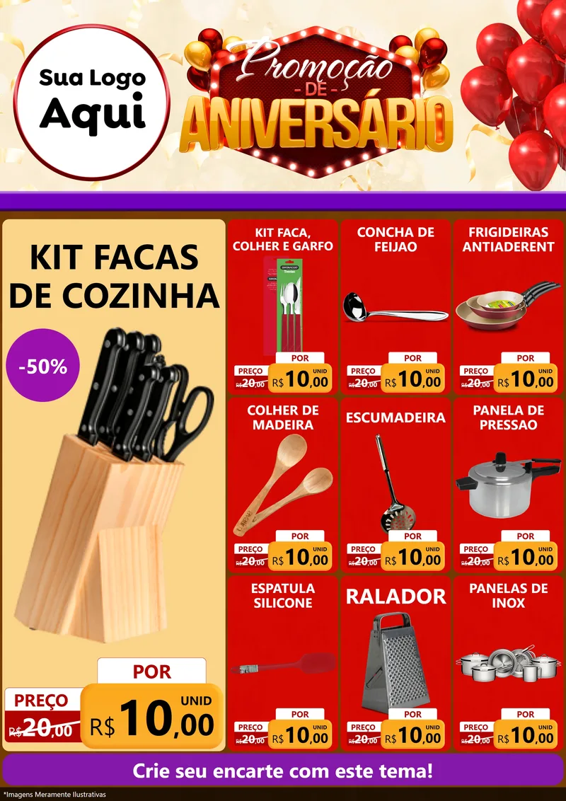 Modelo de Encarte para Encarte A4 Vertical com o tema Promoção de Aniversário para Utilidades Domésticas