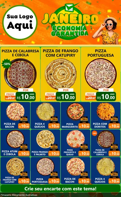 Modelo de Encarte para Encarte Grande com o tema Janeiro - Economia Garantida para Pizzaria