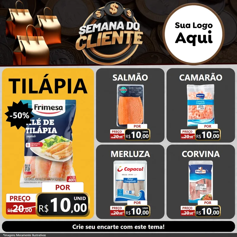 Modelo de Rede Social para Feed Facebook com o tema Semana do Cliente para Peixaria